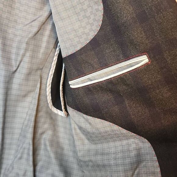 JF J. Ferrar Slim Fit Suit Jacket Sport Coat Gingham Pattern Dark‎ Gray/Blue Men - Picture 13 of 15
